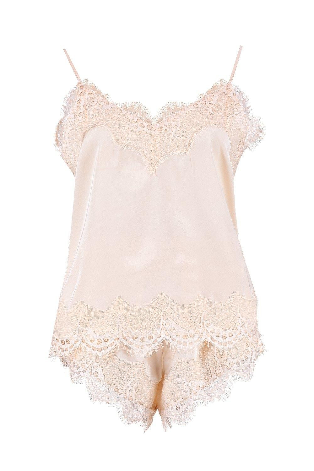 Eyelash Lace Trim Cami And Pajama Short Set | Boohoo.com (US & CA)