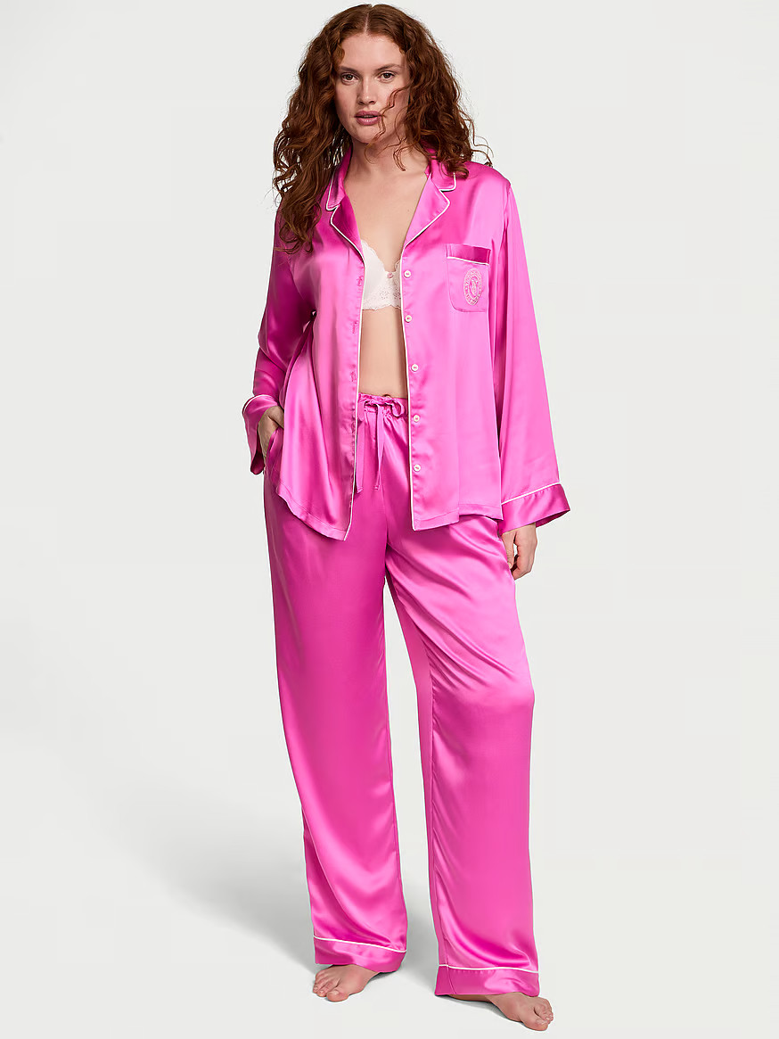 Buy Glazed Satin Long Pajama Set, New Peony - Order Pajamas Sets online - Victoria's Secret US | Victoria's Secret (US / CA )