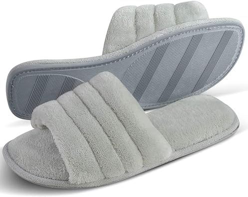DL Women's Memory Foam Open Toe Slide Slippers with Cozy Terry Lining, Slip-on House Shoes Spa Mu... | Amazon (US)