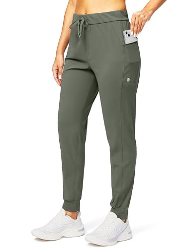 Women's Joggers Pants with Zipper Pockets Stretch Tapered Athletic Joggers for Women Lounge, Jogging, Workout (Sage Grey, Small) | Amazon (US)