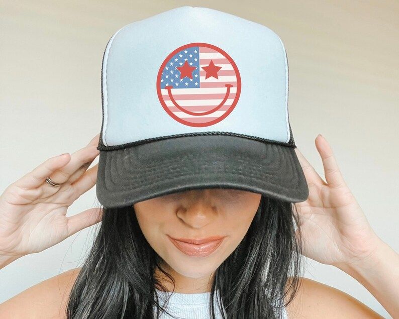 Trucker Hat Foam Hat Smiley Face Trucker Hat American Flag Hat - Etsy | Etsy (US)