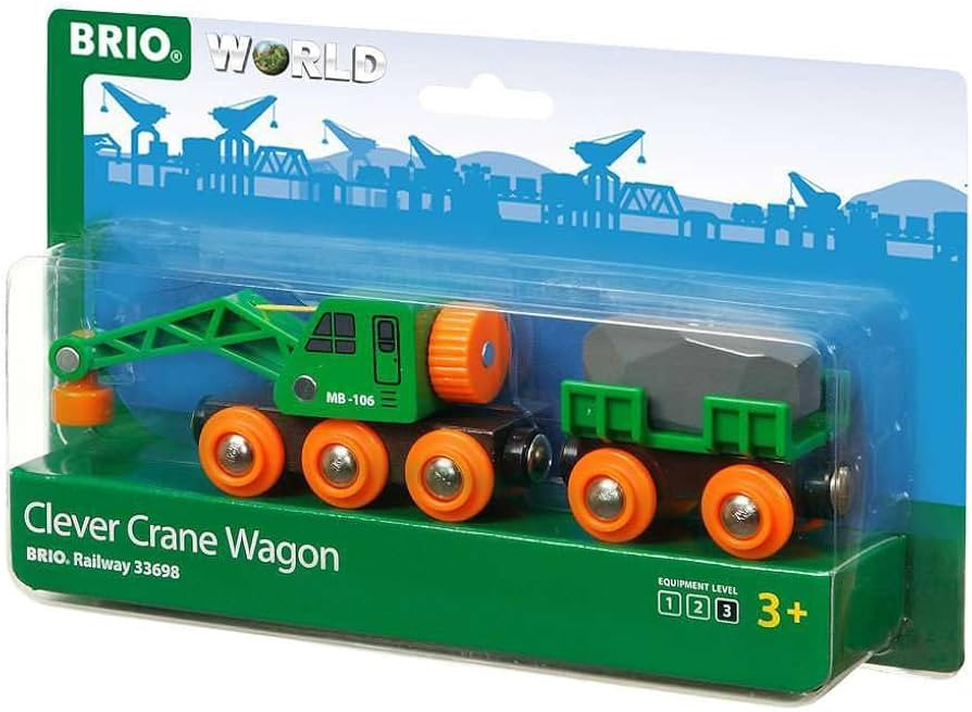 BRIO World 33698 - Clever Crane Wagon Set - 4 Piece Wooden Toy Train Set for Kids | Imaginative P... | Amazon (US)