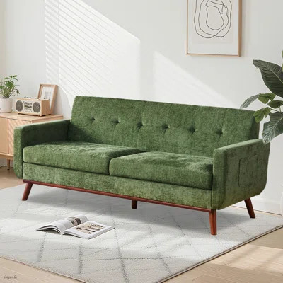 77" Mid-Century Modern 2–3 Seater Sofa Olive Green Chenille Loveseat with Wood Legs for Living Room | Wayfair North America