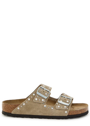 Rivet-embellished suede sliders | Harvey Nichols