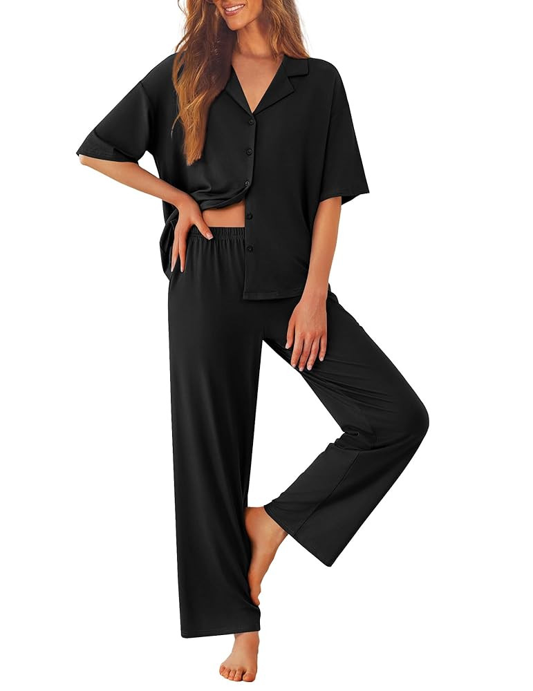 Ekouaer Women Pajamas Set Button Down Sleepwear Short Sleeve Pjs Soft Comfy Nightwear with Long P... | Amazon (US)