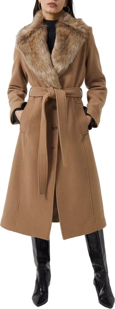 Favan Belted Wool Blend Coat with Faux Fur Collar | Nordstrom