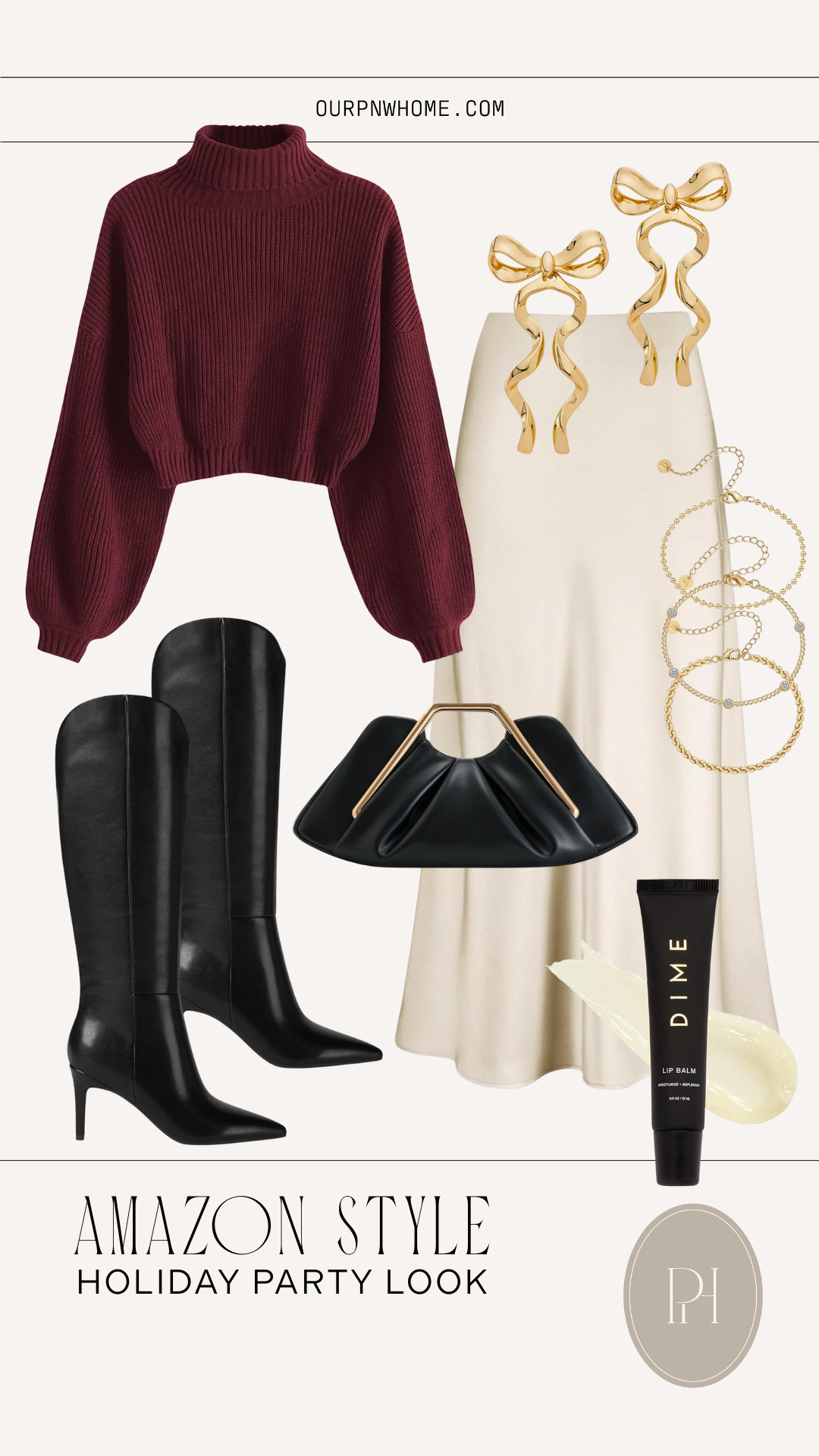 Top Amazon finds for all your holiday party look!

winter fashion, winter looks, holiday looks, holiday party outfit, winter outfit, winter style, holiday style, white satin skirt, midi skirt, maroon turtleneck sweater, mock turtleneck sweater, cropped sweater, red sweater, black boots, high heeled boots, knee high boots, stiletto boots, lip balm, bow earrings, gold bracelets, stacking bracelets, black clutch handbag 

 #LTKHoliday #LTKStyleTip #LTKShoeCrush