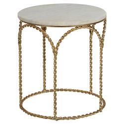 Gabby Basel Hollywood Regency White Marble Top Twisted Gold Side End Table | Kathy Kuo Home