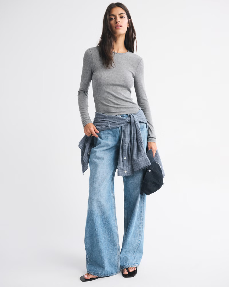 Women's Long-Sleeve Featherweight Rib Baby Tee | Women's Tops | Abercrombie.com | Abercrombie & Fitch (US)