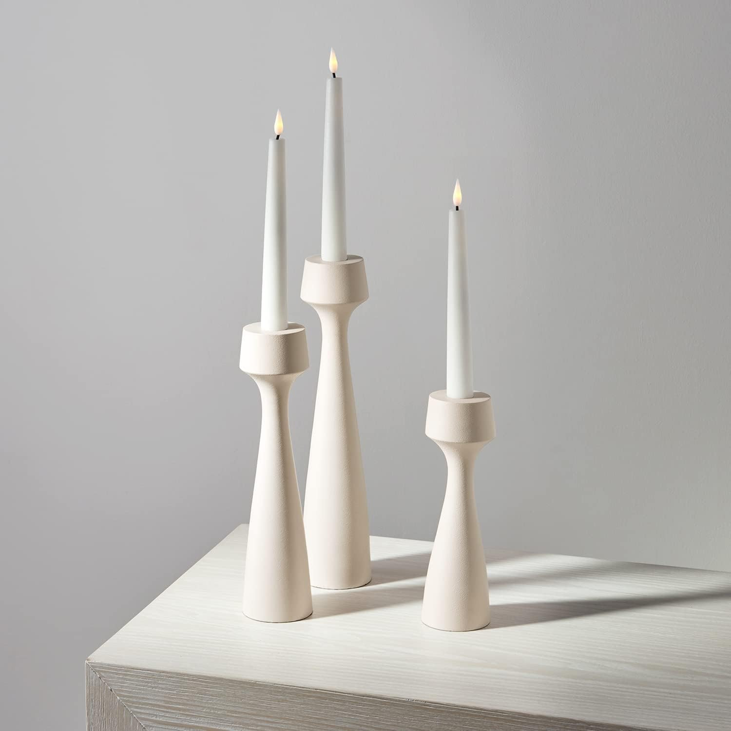 Tall Modern Candle Holders for Taper Candlesticks, Chic Matte Finish, 11 Inch Tall, Neutral Cream... | Amazon (US)