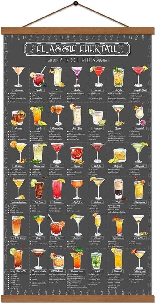 Family Cocktail Guide Recipe Poster Painting on Canvas Wine Mixology Drink Wall Art Bar Pub Kitch... | Amazon (US)