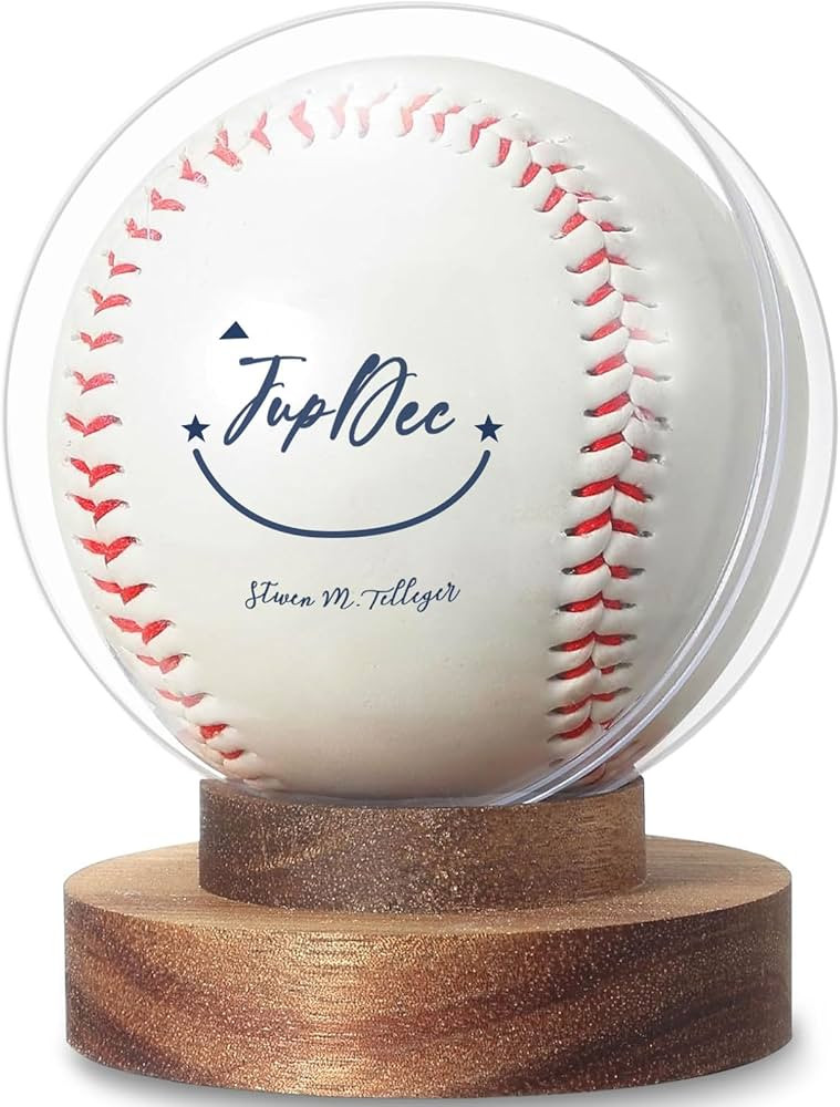 JupDec Baseball Display Case, Round Clear Ball Holder with Wooden Base, Autograph Baseball Stand ... | Amazon (US)