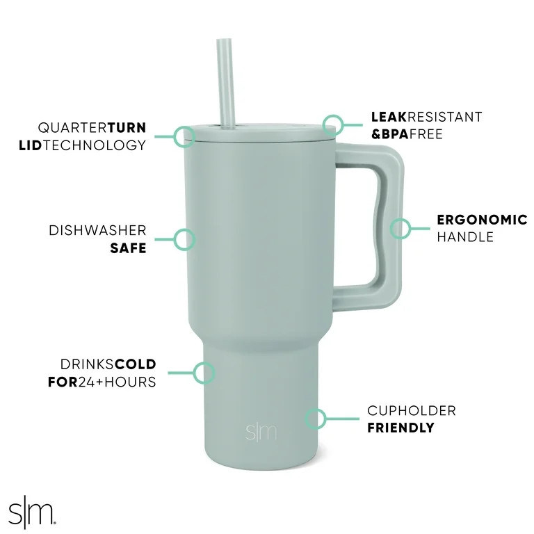 Simple Modern 30 fl oz Insulated Stainless Steel Trek Tumbler with Straw Lid|Seaglass Sage | Walmart (US)
