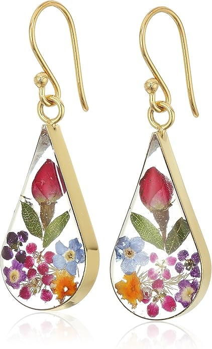 Sterling Silver Pressed Flower Teardrop Earrings | Amazon (US)