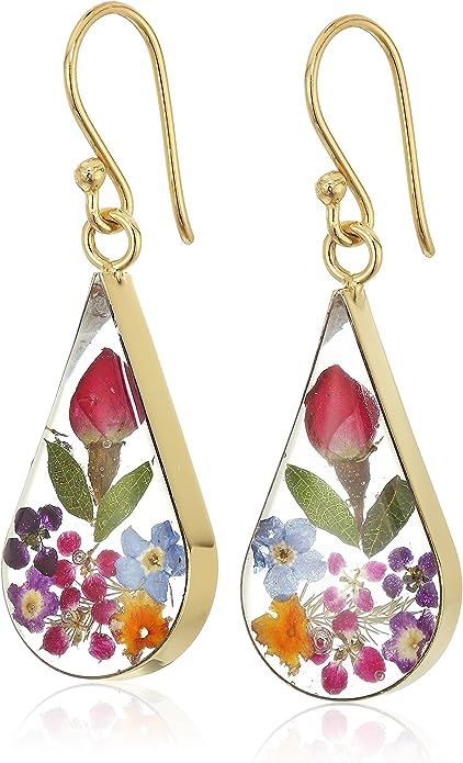 Sterling Silver Pressed Flower Teardrop Earrings | Amazon (US)