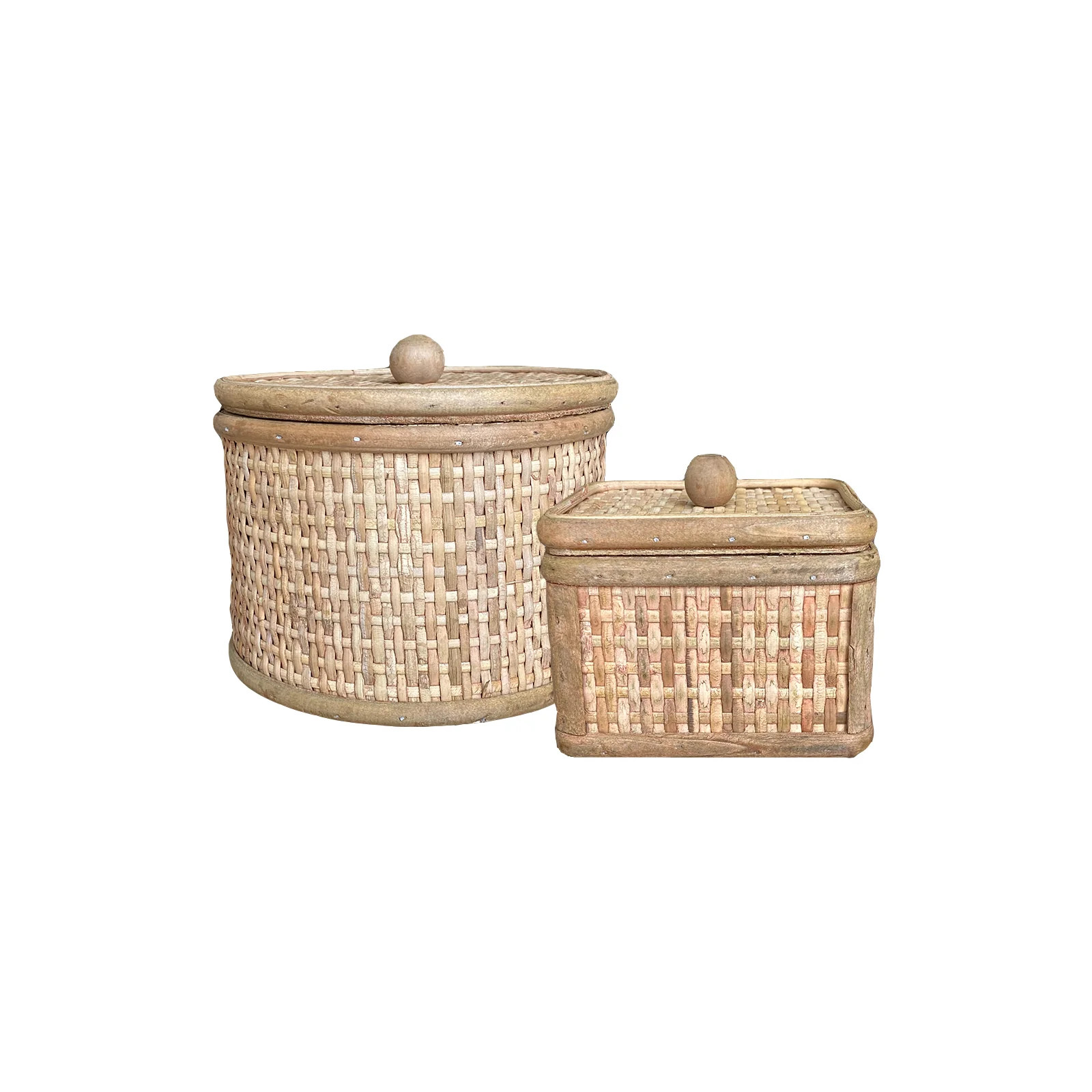 Lidded Woven Cane Box Set | Brooke & Lou | Brooke and Lou