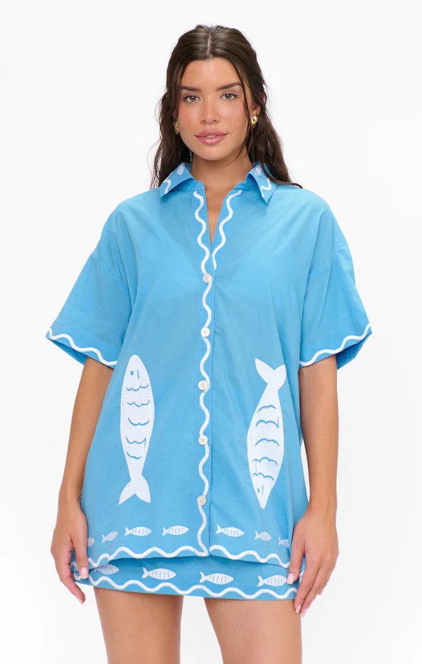Parker Button Down ~ Blue Fish Embroidery | Show Me Your Mumu