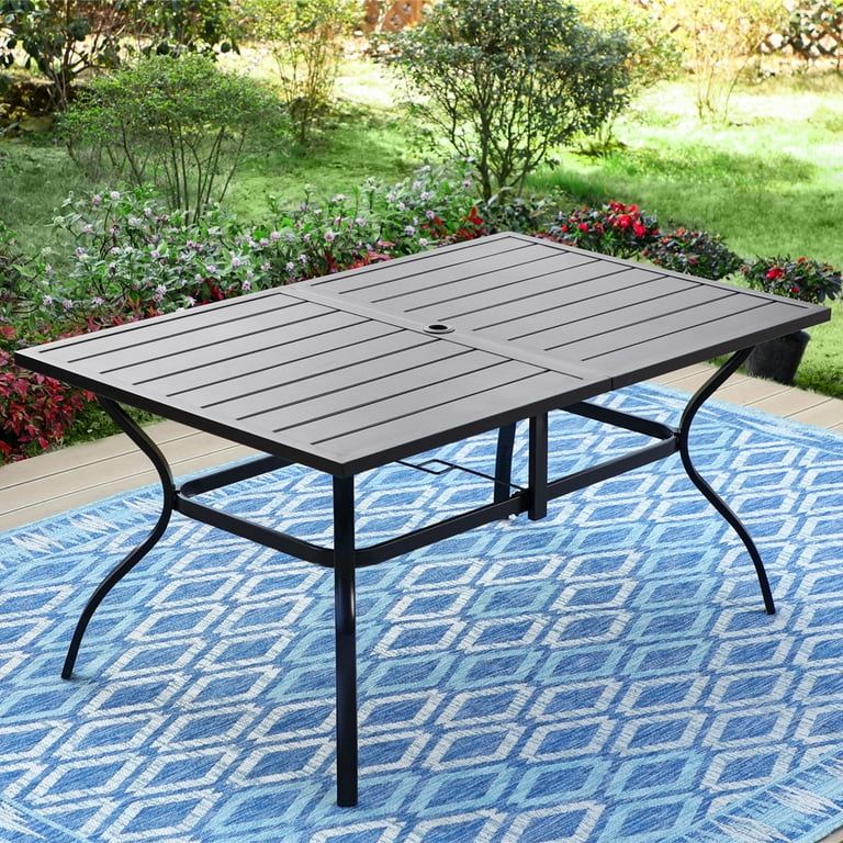 MF Studio 6-Person Outdoor Rectangular Metal Dining Table with Umbrella Hole, All-Weather Resista... | Walmart (US)