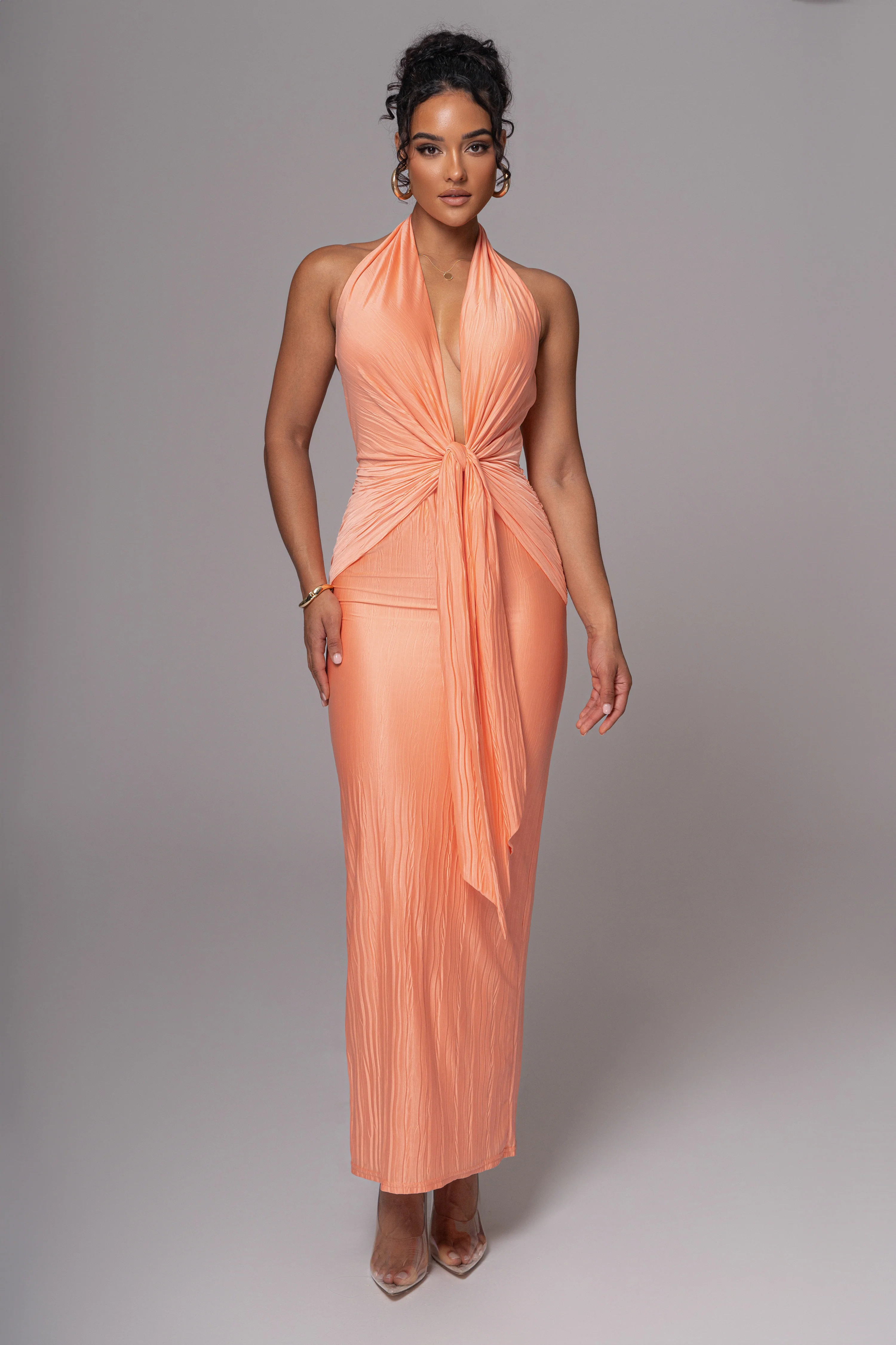 Peach Under The Moonlight Drape Dress M | JLUXLABEL