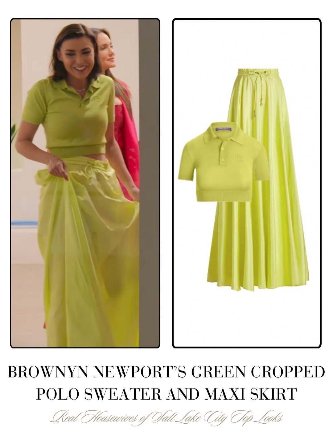 Bronwyn Newport’s Green Cropped Polo Sweater and Maxi Skirt 