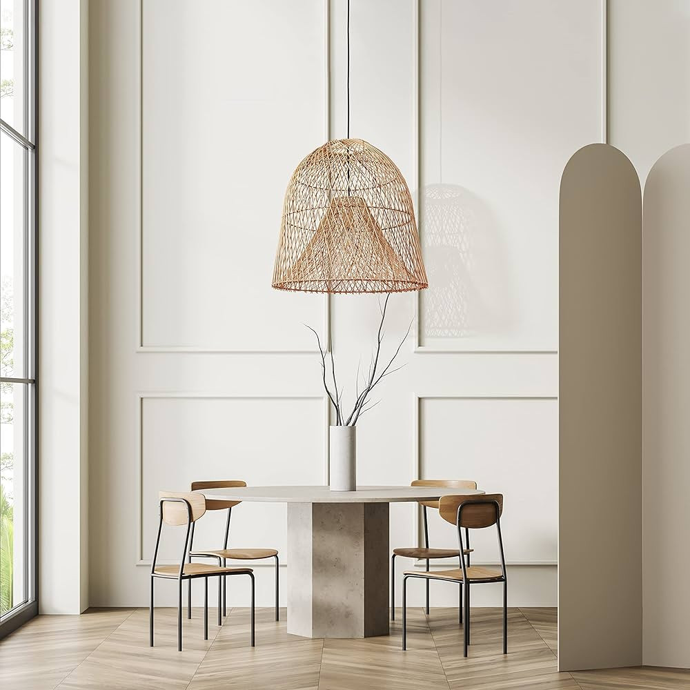 Rowabi Rattan Pendant Light - Bamboo Pendant Light, Boho Lamp, Rattan Furniture, Patio Pendant Li... | Amazon (US)