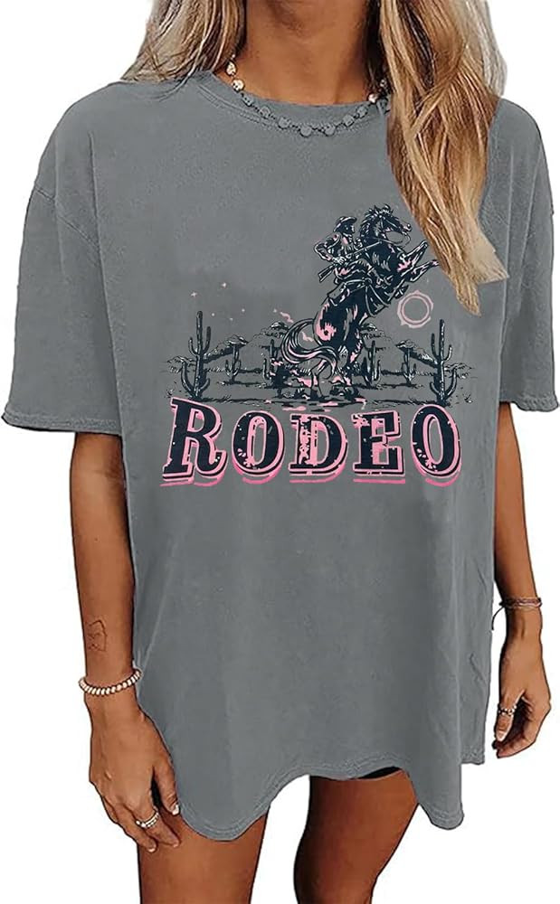 Women's Western Cowboy Shirts Vintage Rodeo Graphic Oversized Tops Country Music Tees Short Sleev... | Amazon (US)