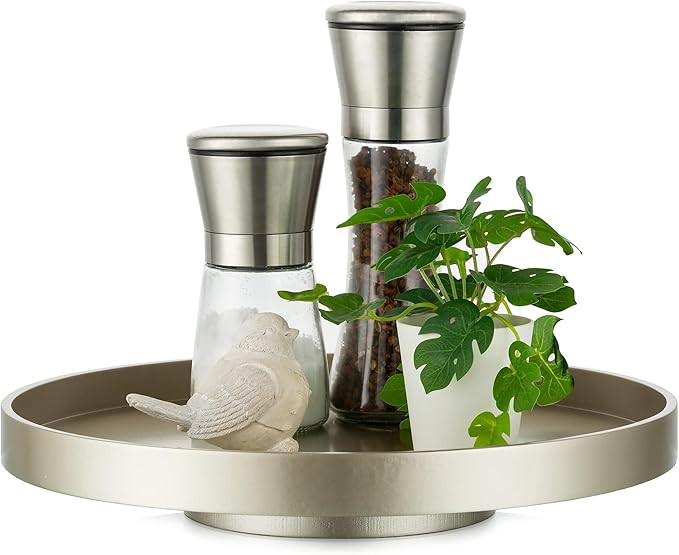 Hanobe Lazy Susan Turntable Organizer: Champagne Gold Wood Spice Rack Modern Decorative Tray Roun... | Amazon (US)