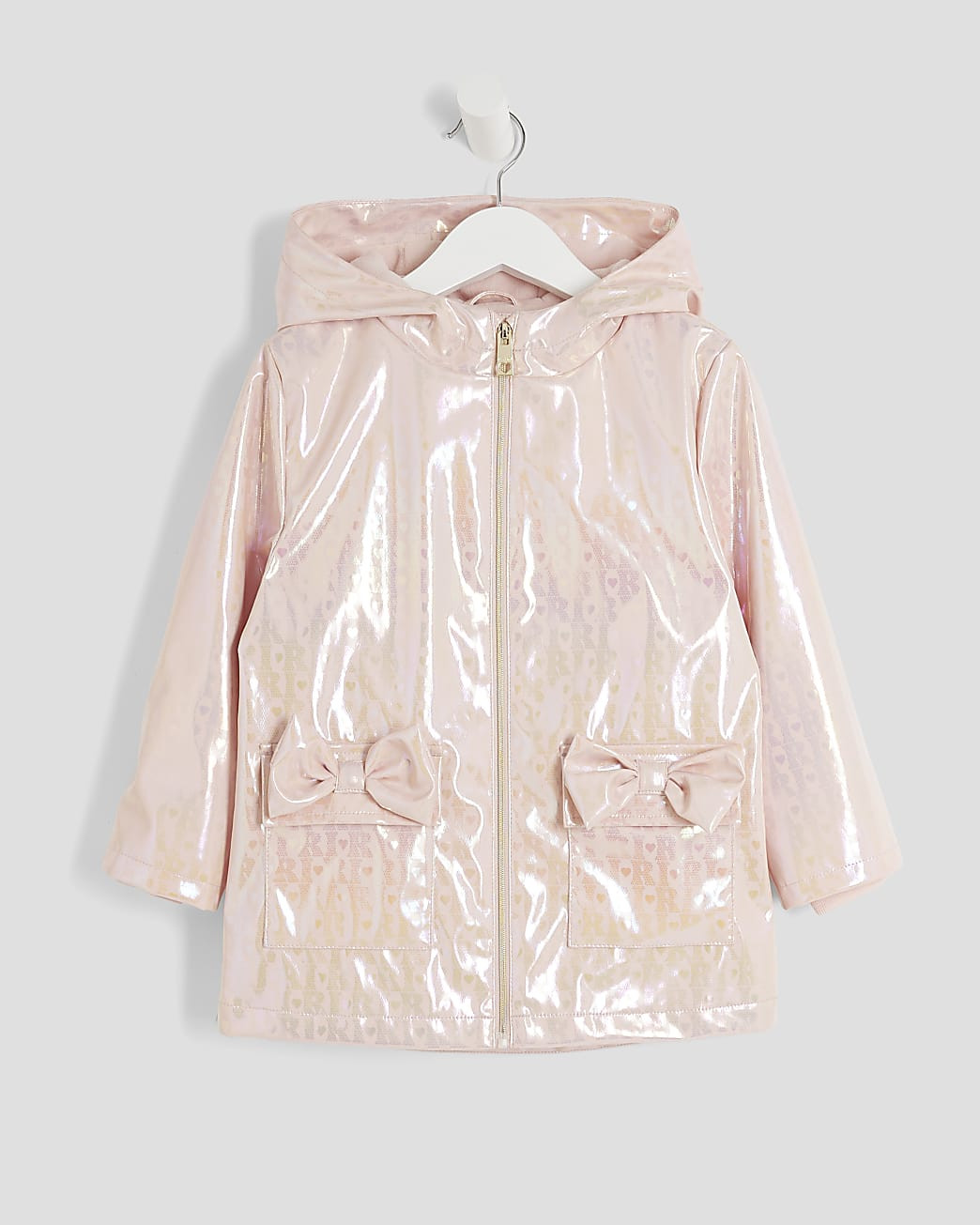 Mini Girls Pink Monogram Hooded Raincoat | River Island UK & IE