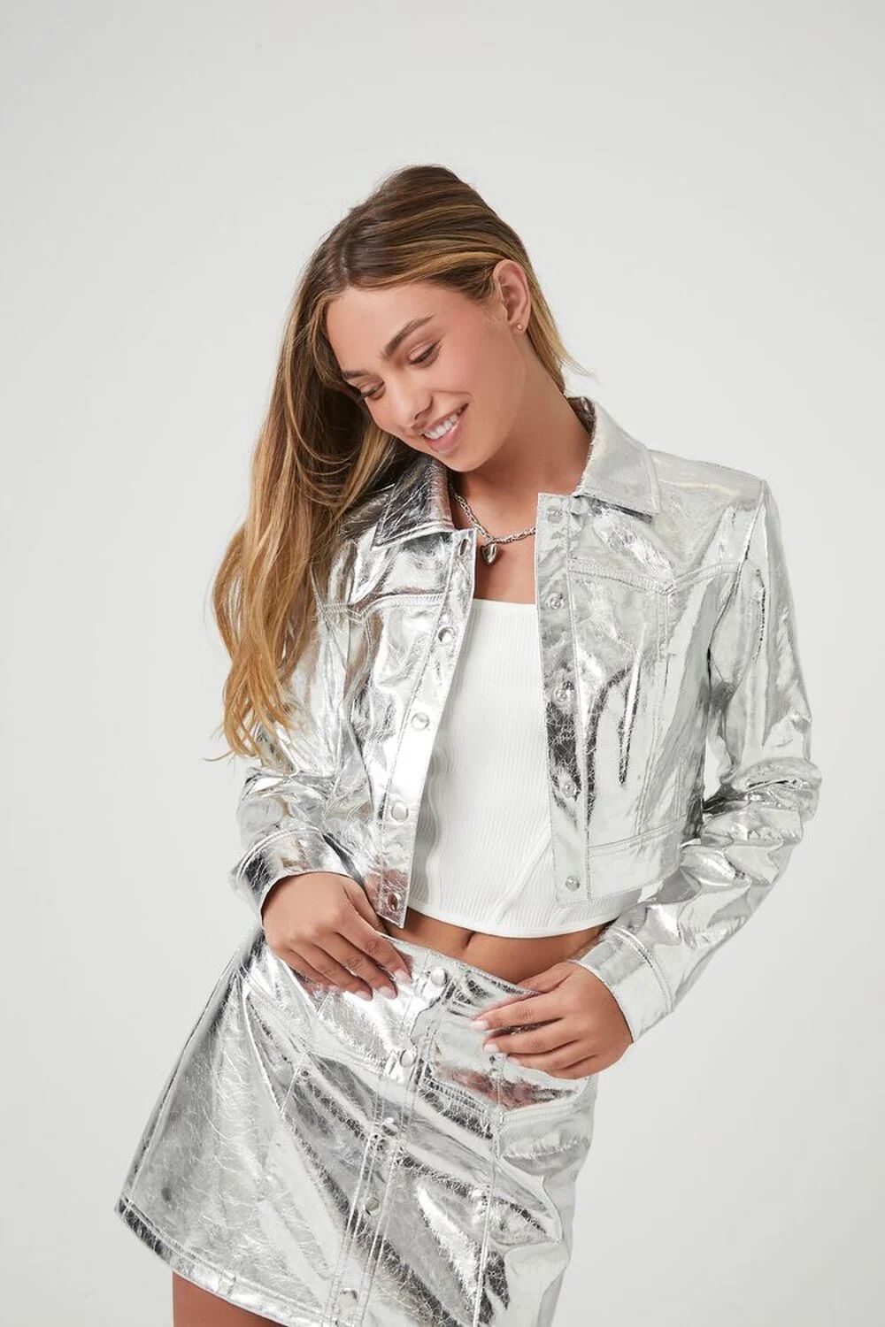 Metallic Faux Leather Trucker Jacket | Forever 21 (US)