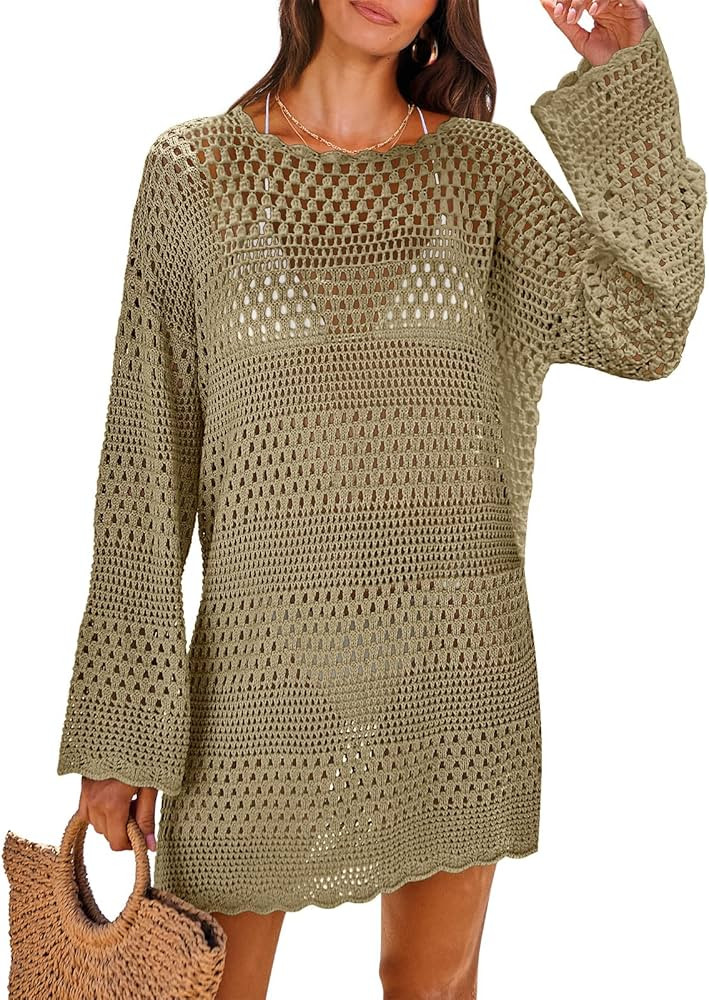 ANRABESS Women Swimsuit Crochet Swim Cover Up Summer Bathing Suit Swimwear Knit Pullover Beach Dr... | Amazon (CA)