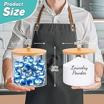 JYPS 1+1 Large-Capacity Laundry Pods Container with Bamboo Lid, Clear Acrylic Powder Detergent Co... | Amazon (US)