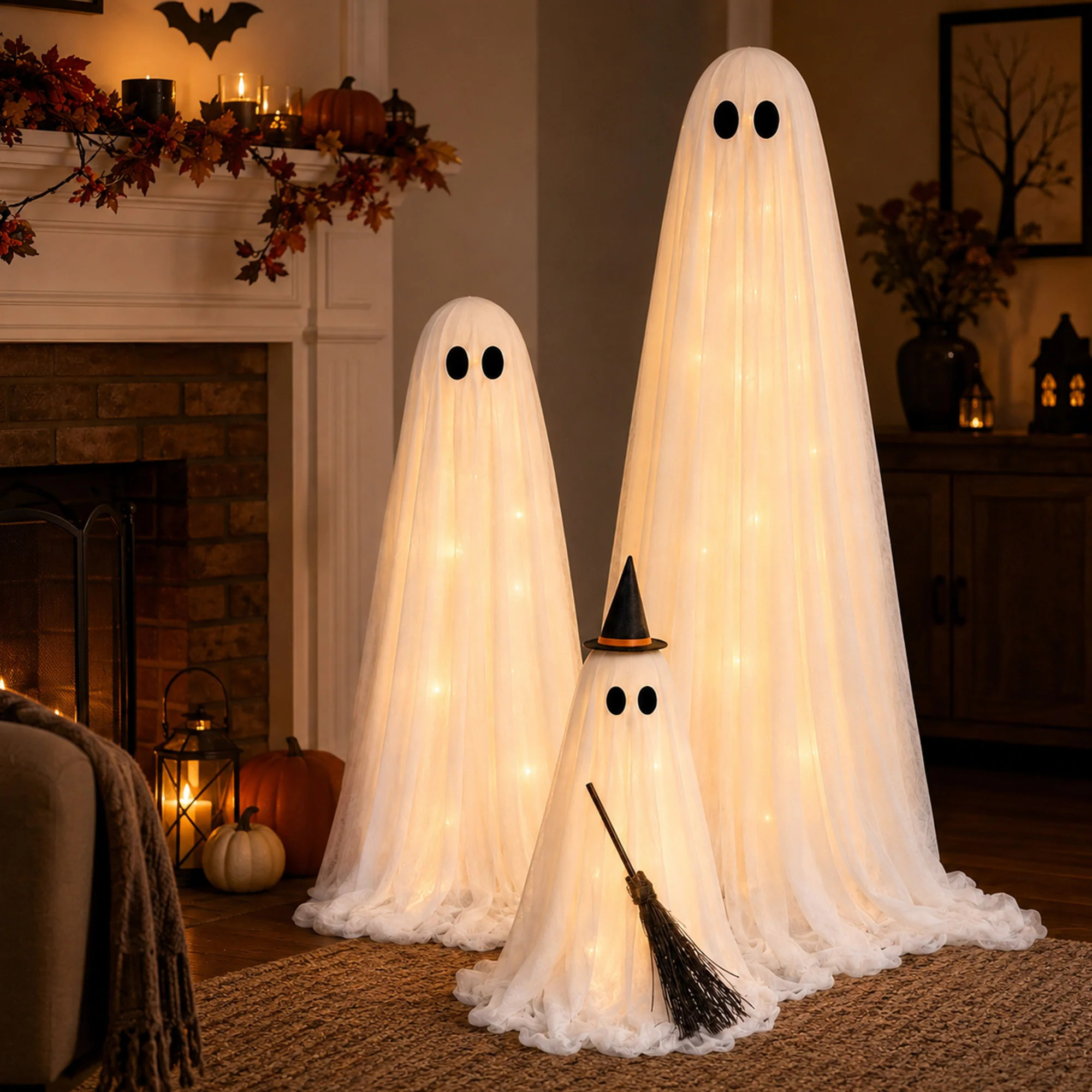 Set of 3 Light-Up Standing Halloween Ghosts with Remote Timer | Wayfair North America
