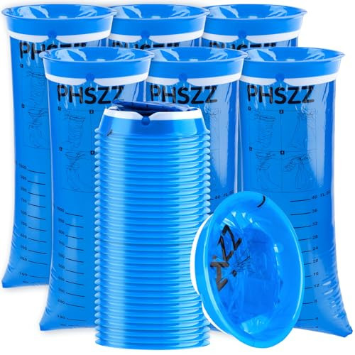 PHSZZ 40 Pack Vomit Bags Disposable, Leak Resistant Barf Bags, Portable Blue Vomit Bag, 1000 Ml Emesis Puke Throw Up Nausea Motion Sickness Bag for Car, Aircraft, Taxi | Amazon (US)