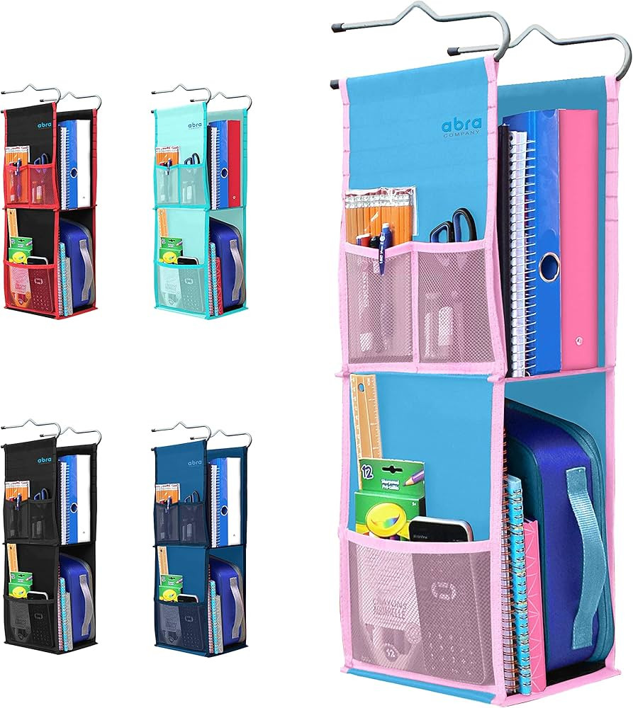 ABRA® 2 Shelf Hanging Locker Organizer for School, Work, Gym, Storage | Deep Shelves 6.5”x 9”| Eco-Friendly Fabric Healthy for Children (Blue/Pink) | Amazon (US)