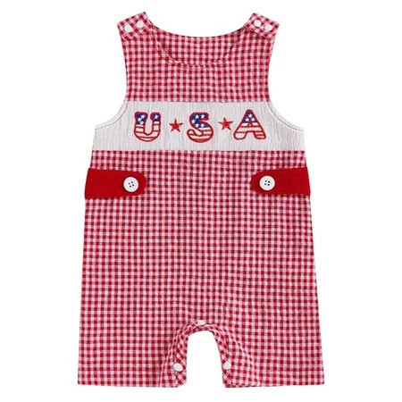 Povozer Boys Romper Bodysuit Baby Boy America 250 4th Of July Baby Clothes Newborn Girl Boy Smocked Bubble Romper Flag Plaid Overalls Infant First 4th Of July Outfit Size 0-3 Months,Hot Pink | Walmart (US)