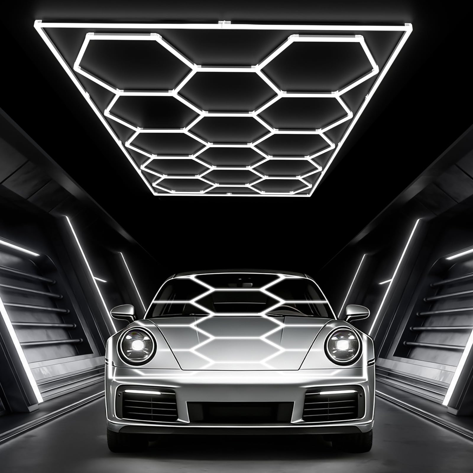 Glitgate Hexagon LED Garage Light, 579W 63690LM 14-Grid Honeycomb Hex Lighting System, 6500K Ultr... | Amazon (US)