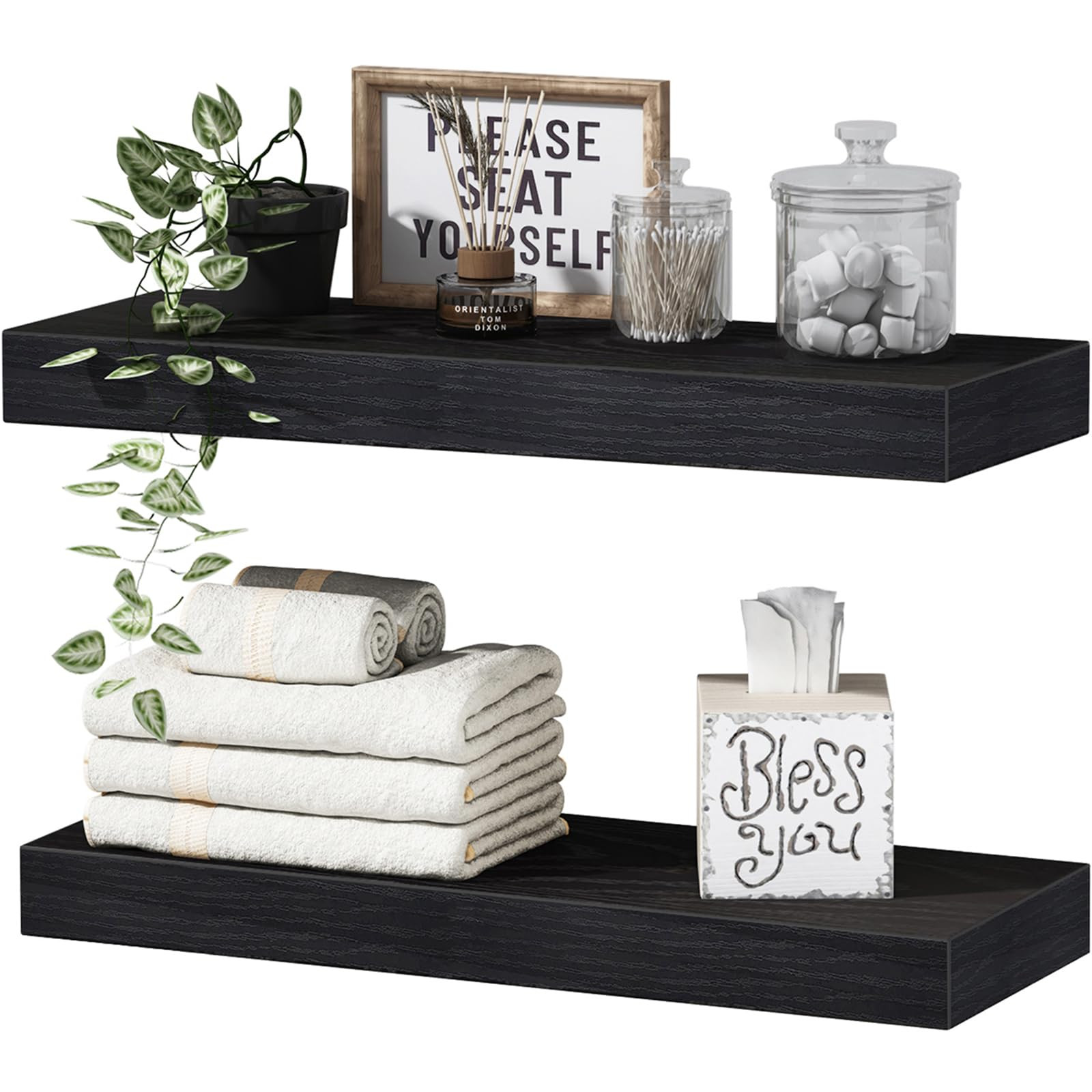 QEEIG Black Bathroom Floating Shelves for Wall Shelf Over Toilet Wall Mounted Farmhouse Small 16 ... | Amazon (US)
