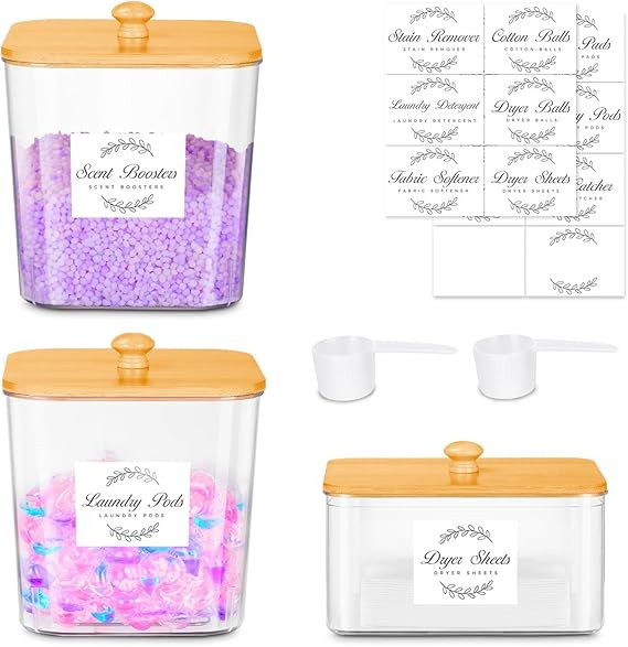 efluky 3 Pack Laundry Pods Container & Dryer Sheet Holder Set,Clear Laundry Room Organization Con... | Amazon (US)