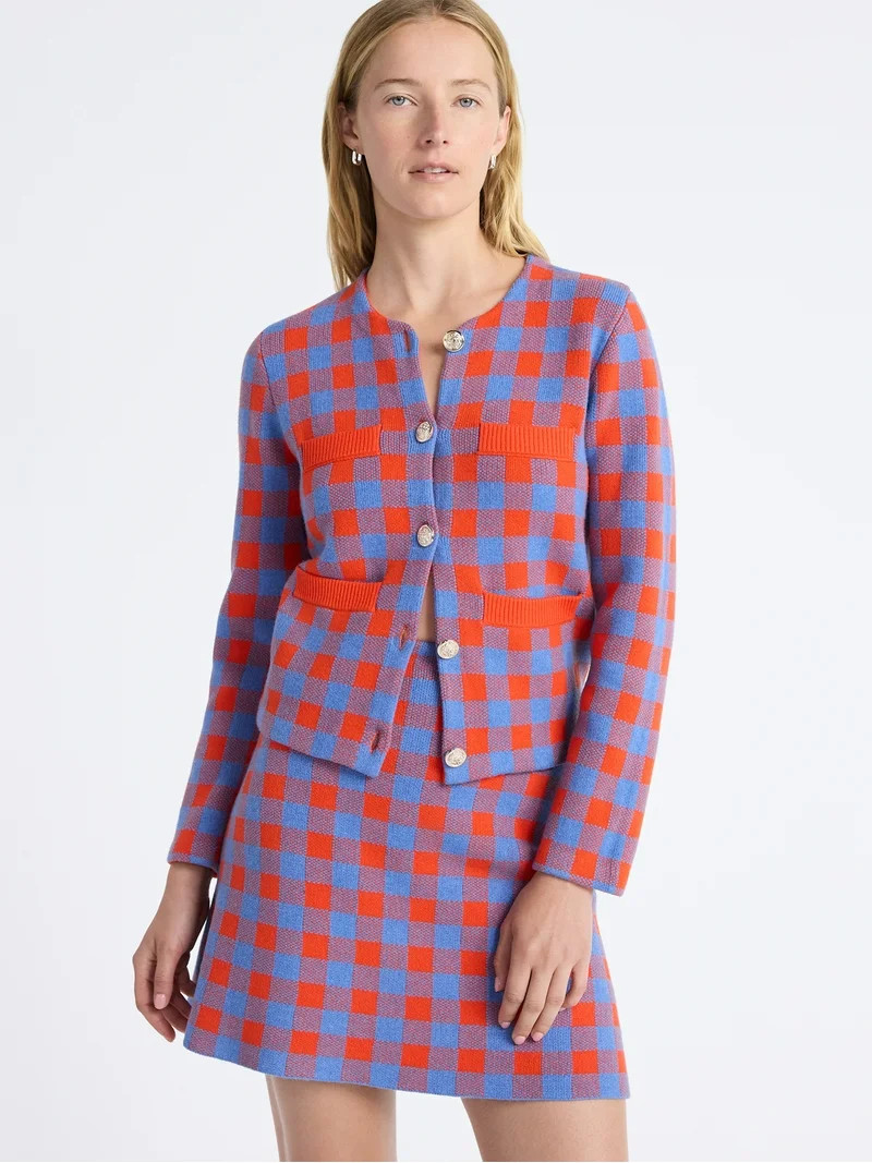 Free Assembly Women's Plaid Cardigan Sweater with Double Welt Pockets, Midweight, Sizes XS-XXL - ... | Walmart (US)