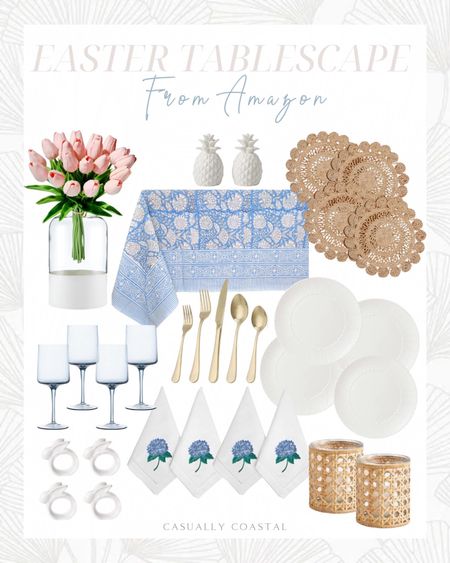 Easter Tablescape from Amazon! Grab this tablecloth while it’s on sale! 
-
Amazon Easter, Amazon home decor, Easter Tablescape ideas, Amazon Easter decor, coastal home decor, coastal style, coastal decor, Easter home decor, coastal interiors, cotton tablecloth, Easter tablecloth, Amazon tablecloth, easter tablecloth, spring tablecloth, embroidered cotton table napkin, jute woven placemat, Amazon placemats, white dinner plates, white dishware, Amazon vases, white dipped vase, tall vases, blue square wine glasses, Amazon wine glasses, gold silverware set, cane candleholder, rabbit napkin rings, Easter napkin rings, Amazon napkin rings, pink tulips, Amazon tulips, spring florals, Amazon flowers, pineapple salt and pepper shakers, hostess gifts

#LTKsalealert #LTKSeasonal #LTKhome