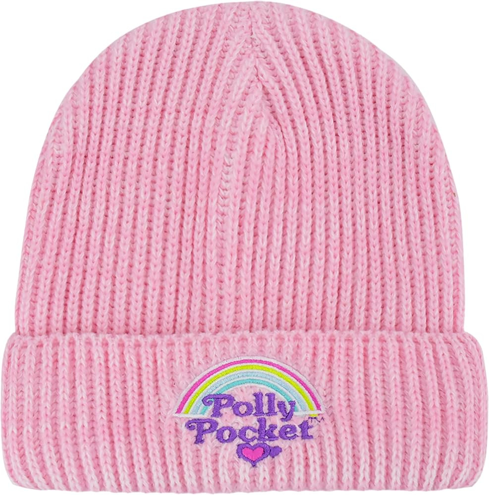 Polly Pocket Beanie Hat, Women's Acrylic Cuffed Knitted Winter Cap, Pink, One Size | Amazon (US)