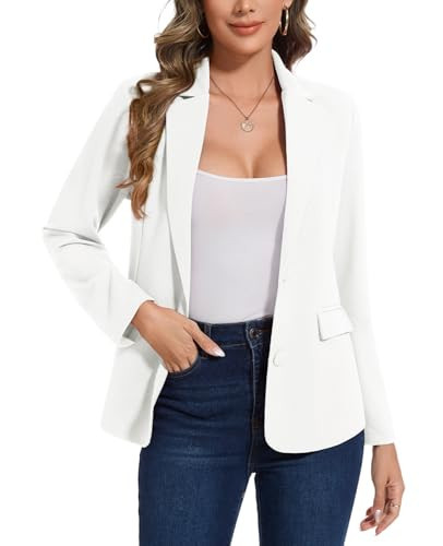 MINTLIMIT White Blazer for Women Notched Lapel Two Button Suit Jackets Lightweight Pocketed Long Sleeve Blazers for Bussiness Casual,L | Amazon (US)