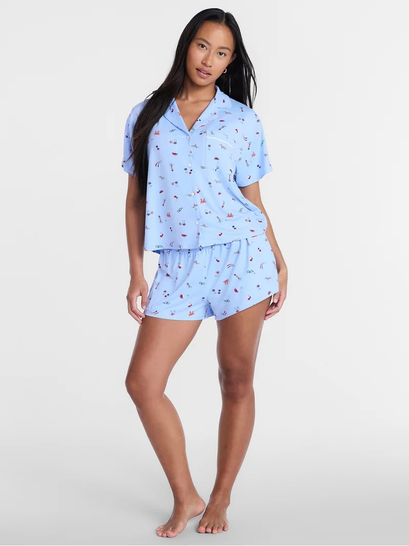 Way to Celebrate Women's Shorty Notch Pajama Set, 2-Piece, Sizes XS-3X | Walmart (US)