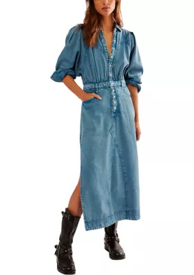 Free People Women's Mad Love Denim Midi Dress | Belk