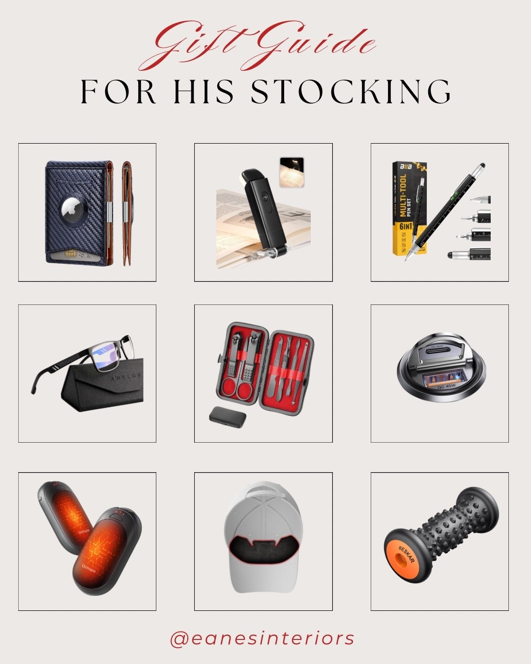 The Gift Guide for His Stocking is here 🎁🔥 Packed with practical, useful, and fun finds he’ll actually use every single day! From the slim RFID wallet, mini book light, and 6-in-1 multitool pen, to the blue light glasses, grooming + manicure kit, digital luggage scale, hand warmers, LED cap light, and foot massage roller — these are the stocking stuffers that always sell out fast.

Perfect for husbands, boyfriends, dads, brothers… or any guy who loves handy gadgets! 🙌✨

#GiftGuideForHim #StockingStuffersForHim #MensStockingStuffers #RFIDWallet #BookLight #MultitoolPen #BlueLightGlasses #GroomingKit #LuggageScale #HandWarmers #CapLight #FootMassageRoller #LTKHoliday #LTKGifts #LTKFinds #eanesinteriors


#LTKMens #LTKHoliday #LTKGiftGuide