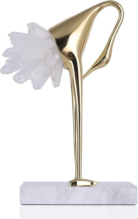 Brass Crane Bird Statue with Crystal Tail, Marble Base Home Decor Figurine | Amazon (US)