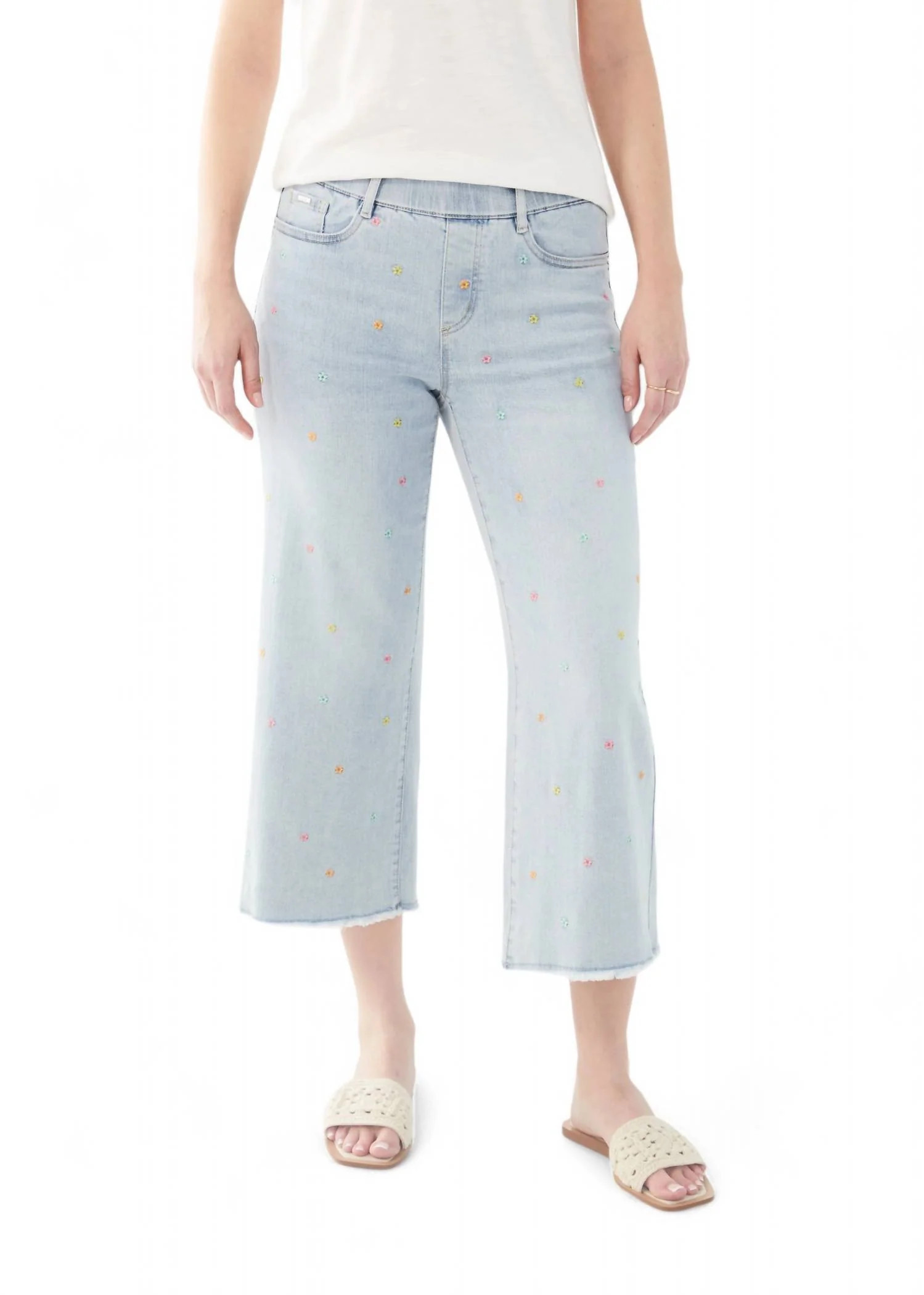 Pull-On Cropped Embroidered Loose Jean In Sky Blue | Shop Simon