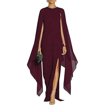 MAYFASEY Women's Elegant High Split Flare Sleeve Formal Evening Gowns Maxi Dress with Cape | Amazon (US)