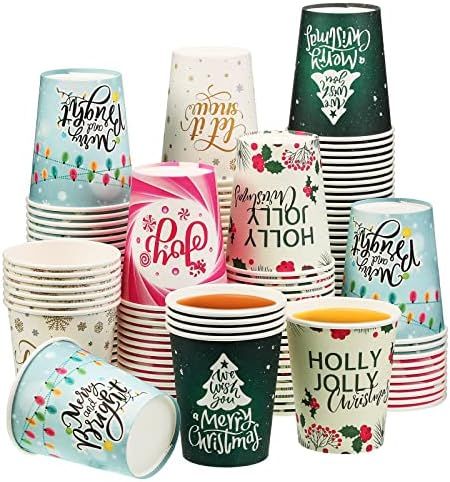 150 Pcs 9 oz Christmas Disposable Paper Cups Holiday Snow Xmas Tree Candy Cane Coffee Paper Cups ... | Amazon (US)