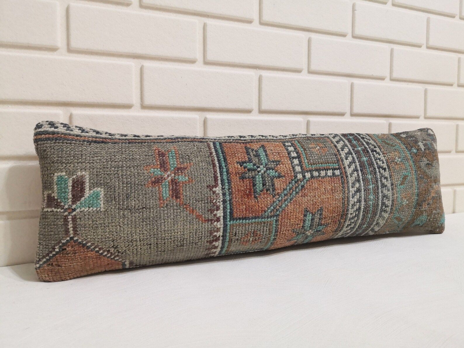 Lumbar Rug Pillow 8x28 Inches Carpet Pillow Turkish Geometric | Etsy | Etsy (US)